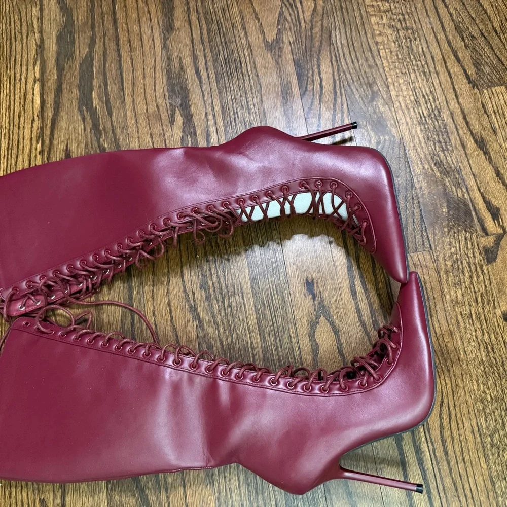 Fashion Nova Burgundy Lace-Up Heeled Boots - Picture 2 of 3